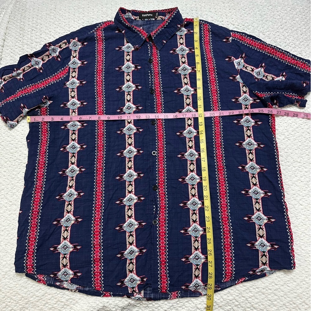 Vat Pave Tribal Pattern Button Down Collar Short … - image 6